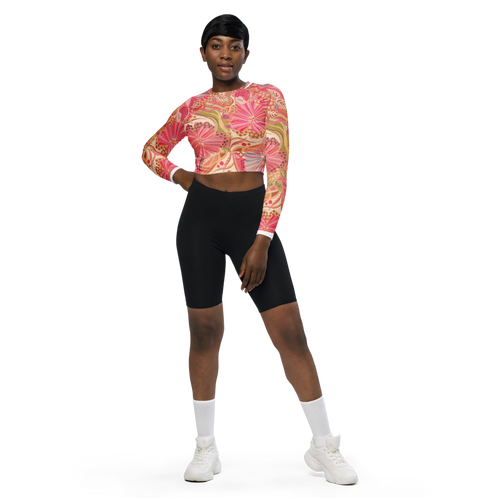 All-Over Print Recycled Long Sleeve Crop Top