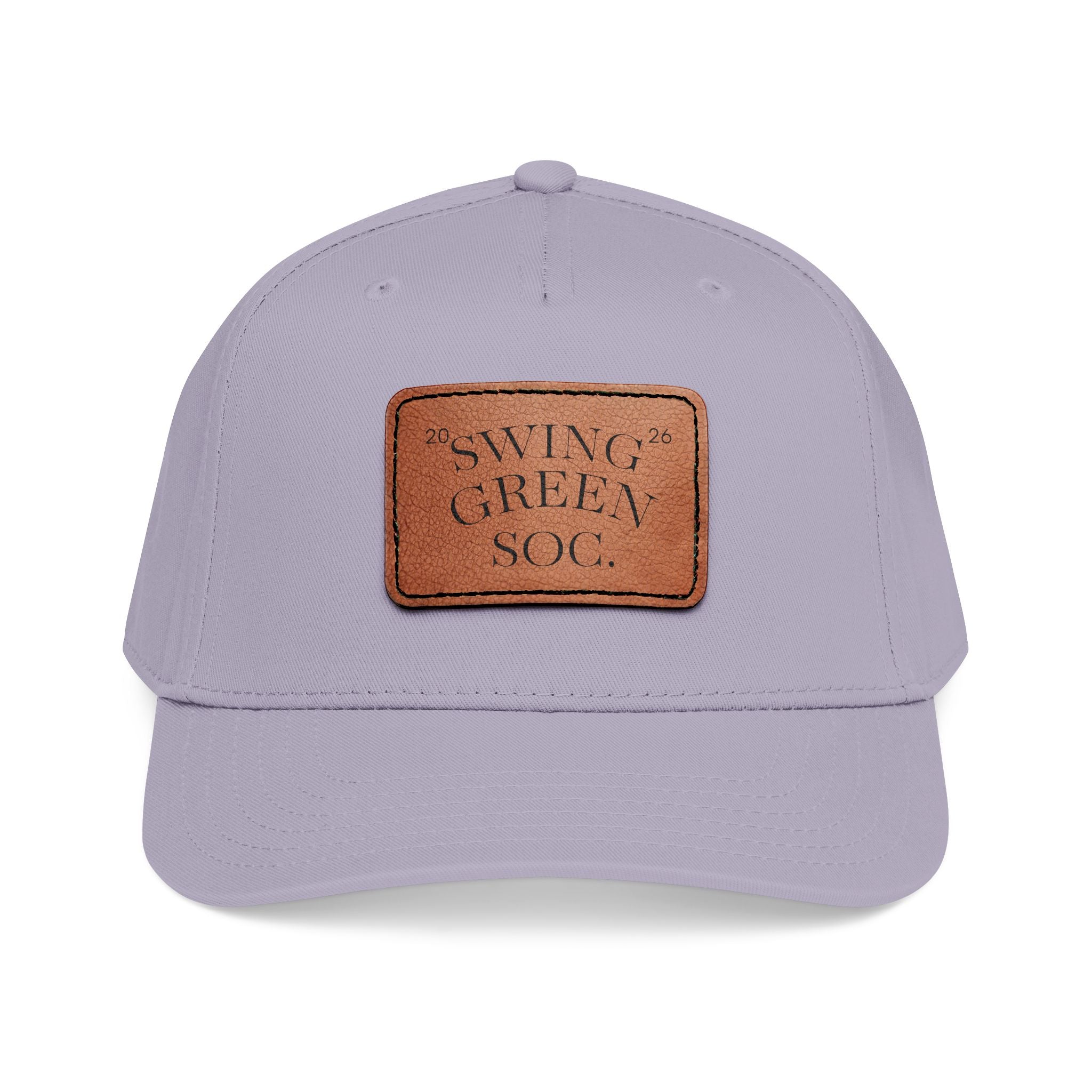 Leather Patch Baseball Cap — "Swing Green Soc" Mid-Profile Hat