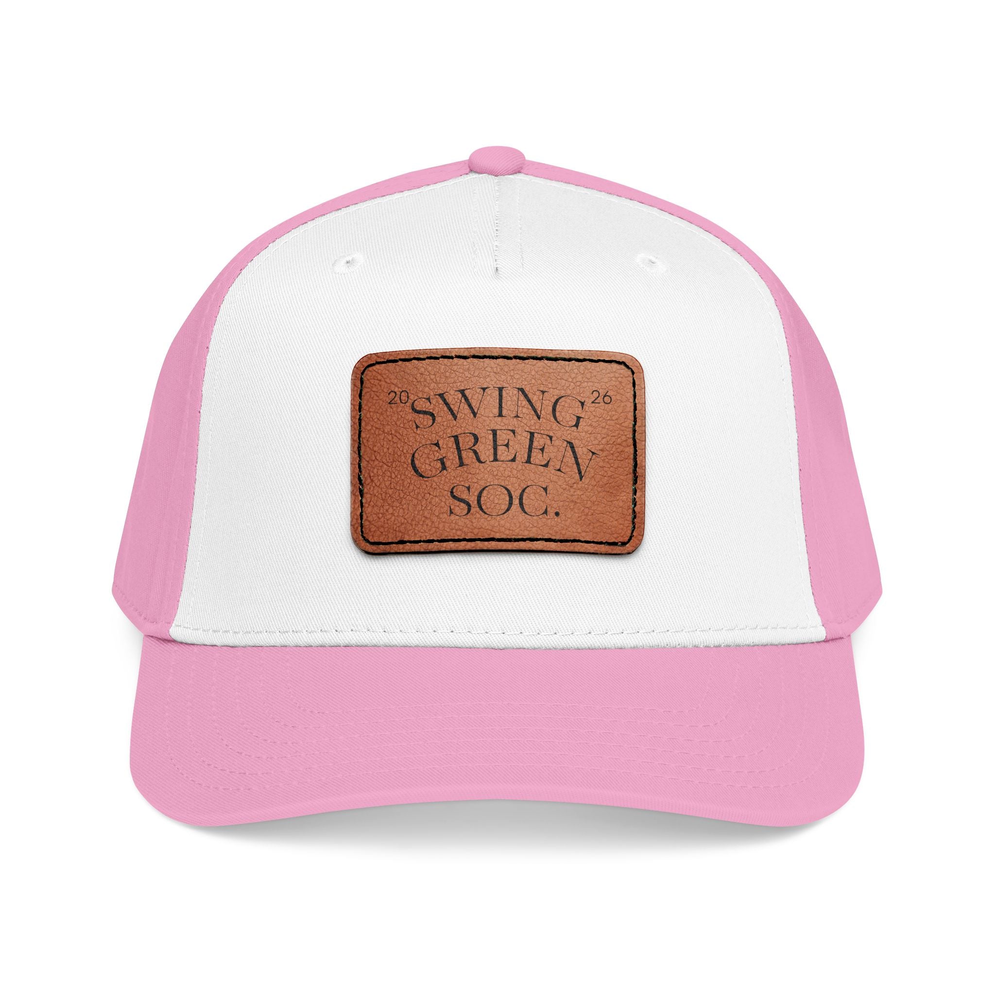 Leather Patch Baseball Cap — "Swing Green Soc" Mid-Profile Hat