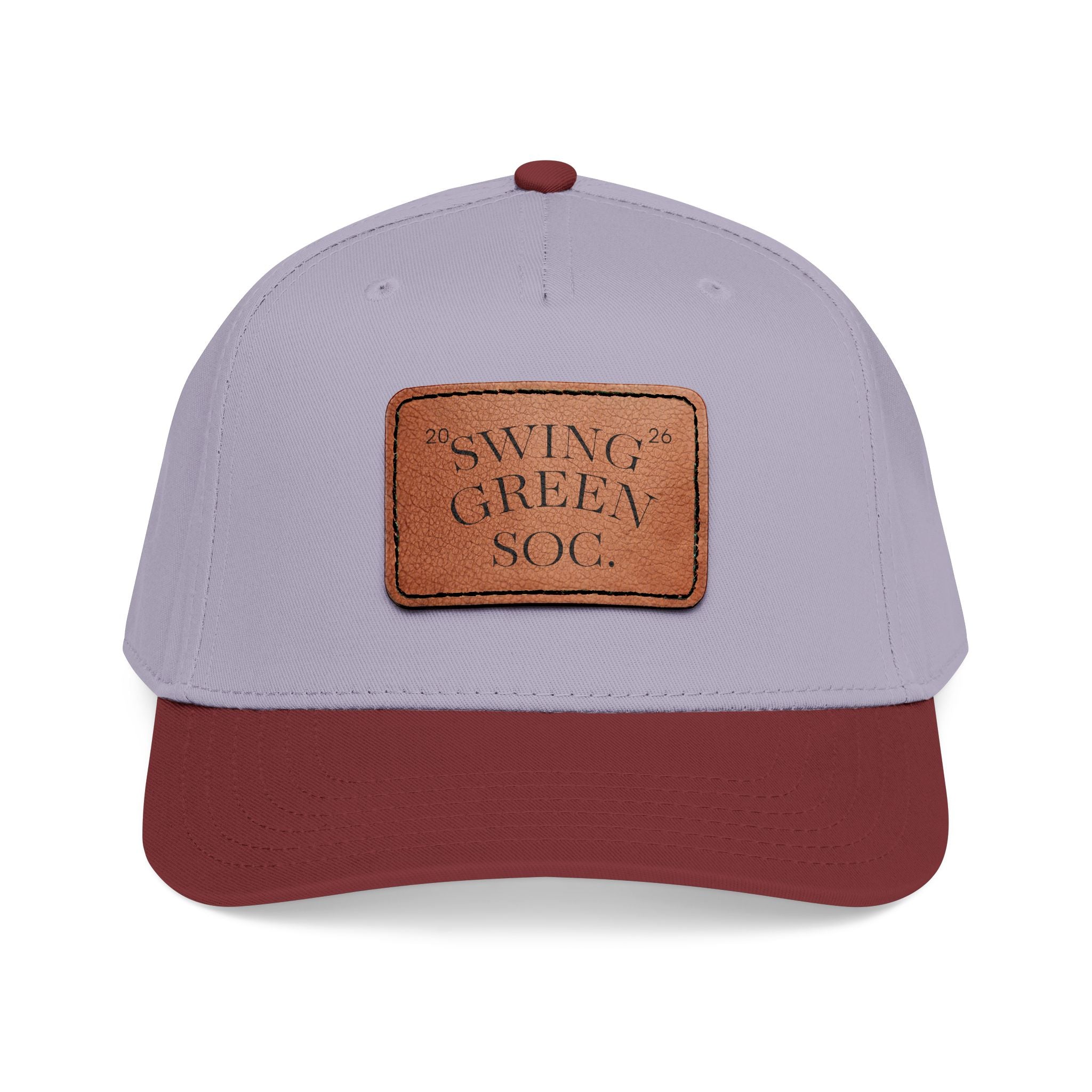 Leather Patch Baseball Cap — "Swing Green Soc" Mid-Profile Hat