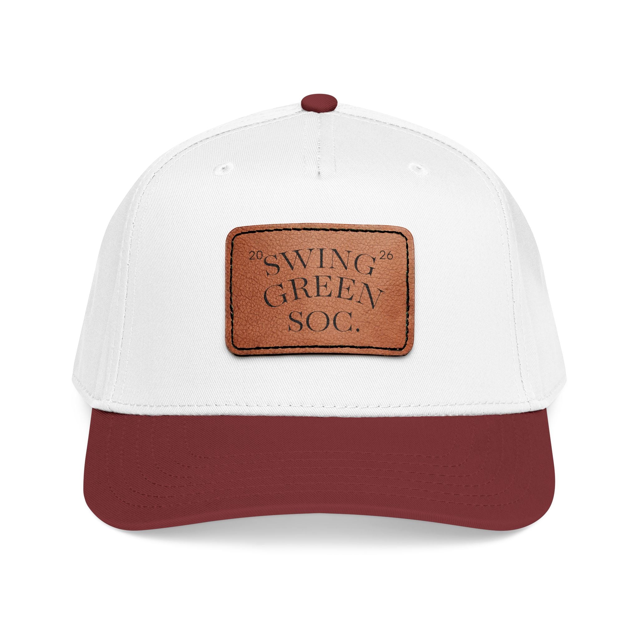 Leather Patch Baseball Cap — "Swing Green Soc" Mid-Profile Hat