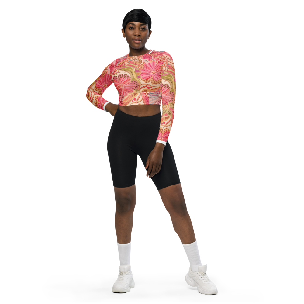 All-Over Print Recycled Long Sleeve Crop Top