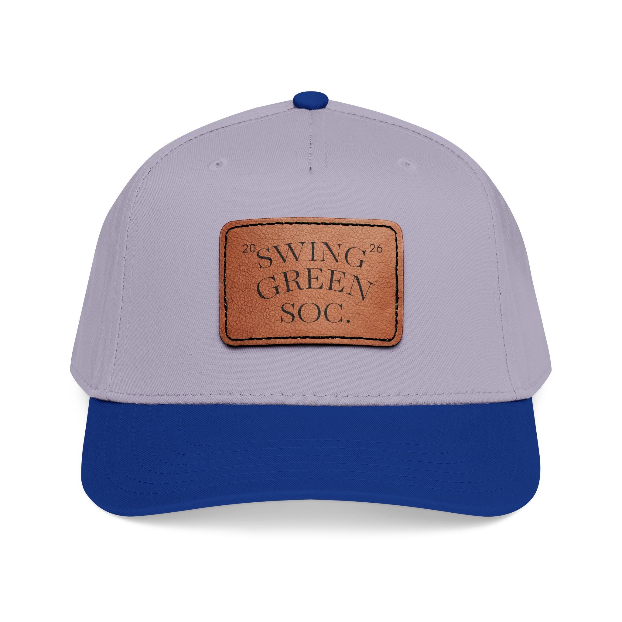 Leather Patch Baseball Cap — "Swing Green Soc" Mid-Profile Hat