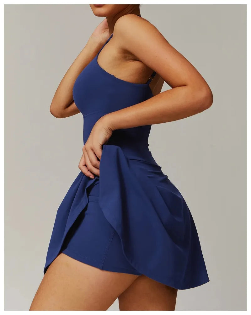 Womens Quick-Dry Sports Dresses Casual Tennis Dress Workout Golf Skirts Athletic Skorts With Side Pocket Jumpsuit