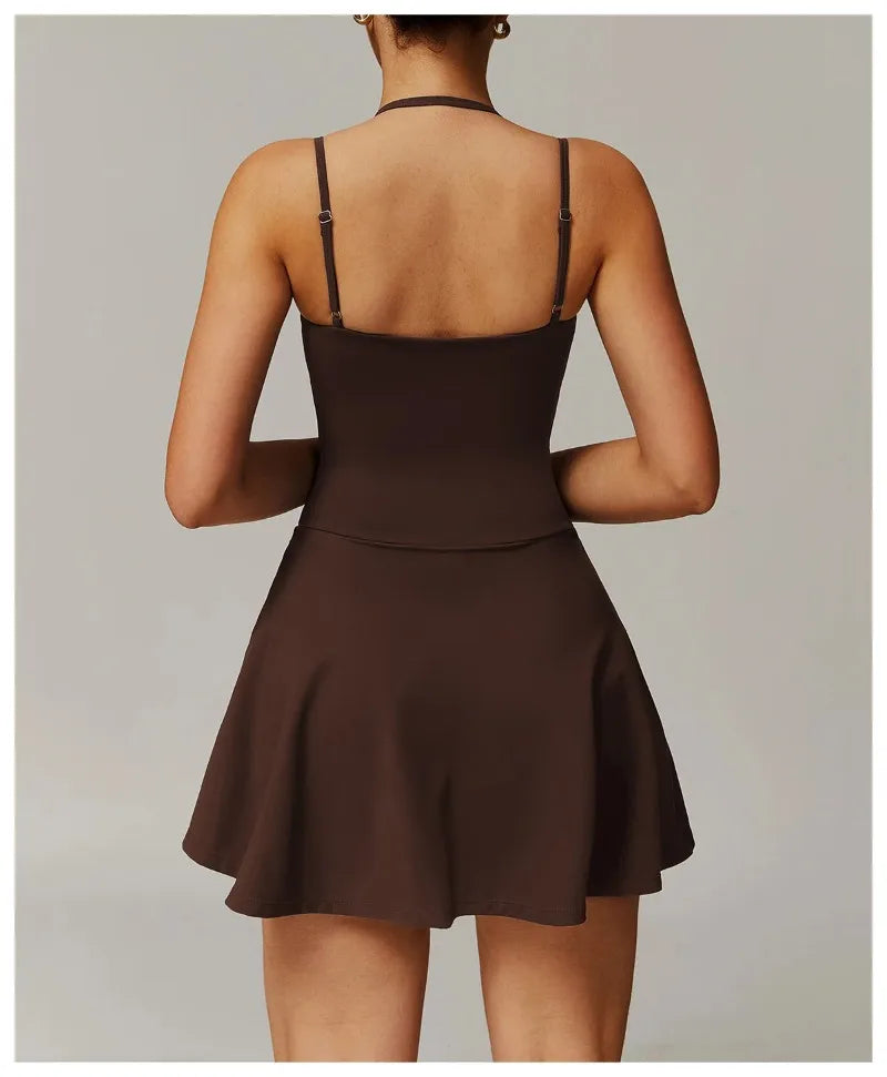 Womens Quick-Dry Sports Dresses Casual Tennis Dress Workout Golf Skirts Athletic Skorts With Side Pocket Jumpsuit