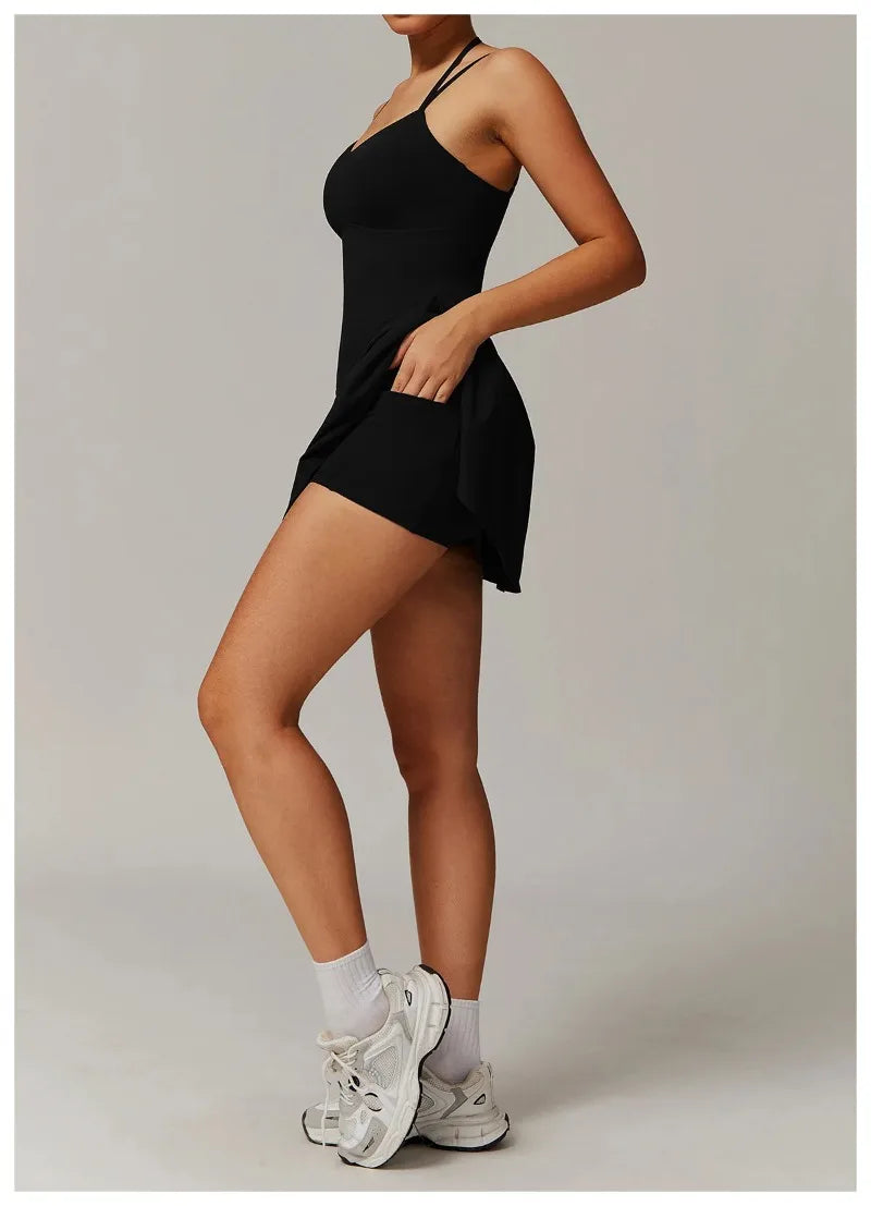 Womens Quick-Dry Sports Dresses Casual Tennis Dress Workout Golf Skirts Athletic Skorts With Side Pocket Jumpsuit