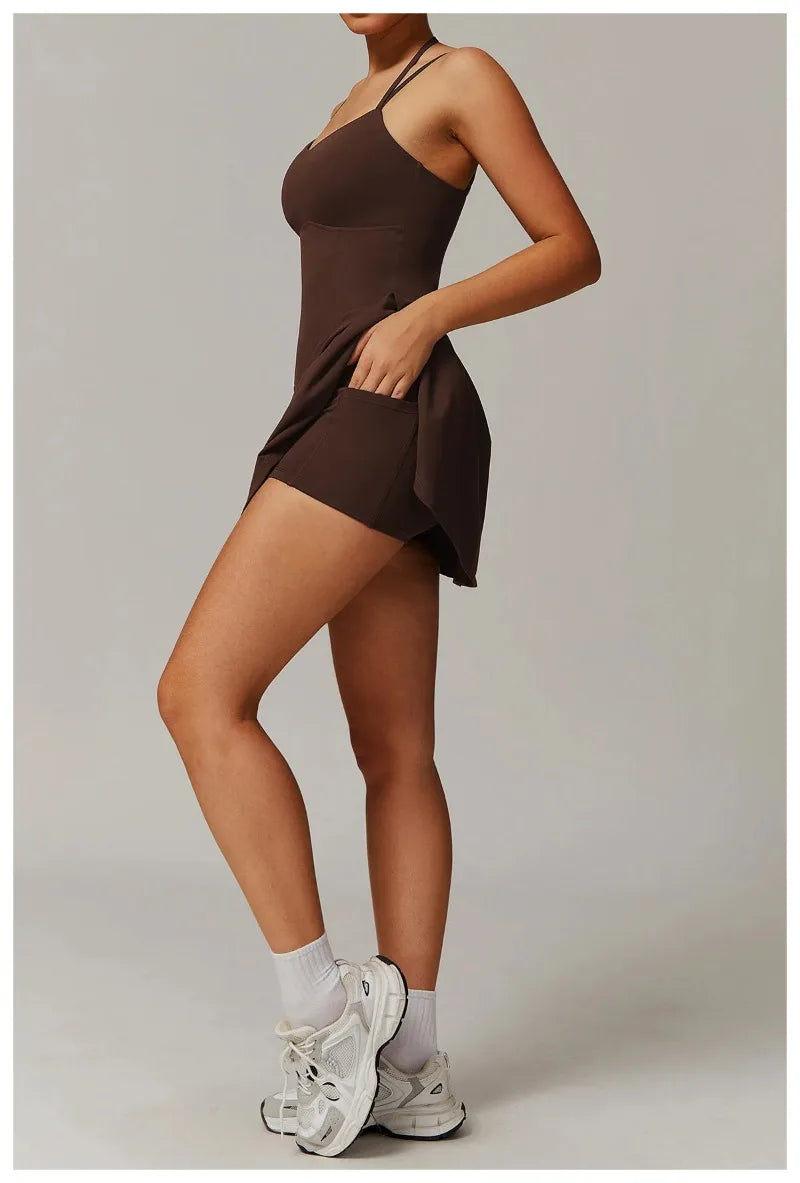 Womens Quick-Dry Sports Dresses Casual Tennis Dress Workout Golf Skirts Athletic Skorts With Side Pocket Jumpsuit