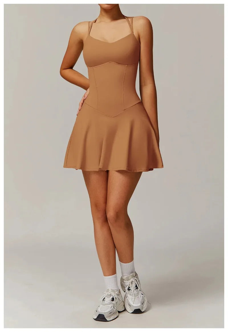 Womens Quick-Dry Sports Dresses Casual Tennis Dress Workout Golf Skirts Athletic Skorts With Side Pocket Jumpsuit