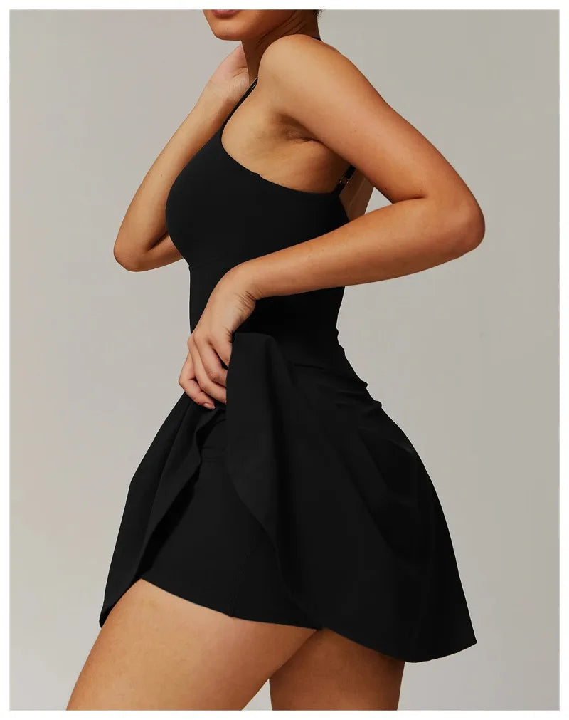 Womens Quick-Dry Sports Dresses Casual Tennis Dress Workout Golf Skirts Athletic Skorts With Side Pocket Jumpsuit