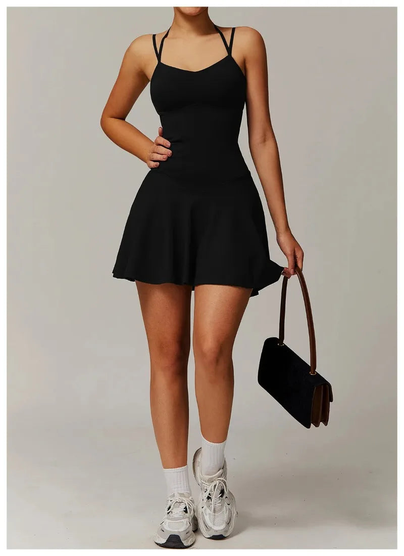 Womens Quick-Dry Sports Dresses Casual Tennis Dress Workout Golf Skirts Athletic Skorts With Side Pocket Jumpsuit