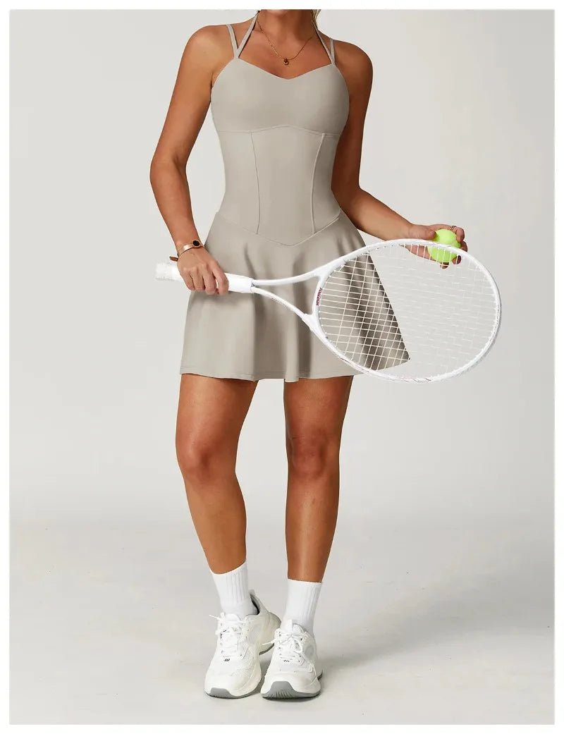 Womens Quick-Dry Sports Dresses Casual Tennis Dress Workout Golf Skirts Athletic Skorts With Side Pocket Jumpsuit