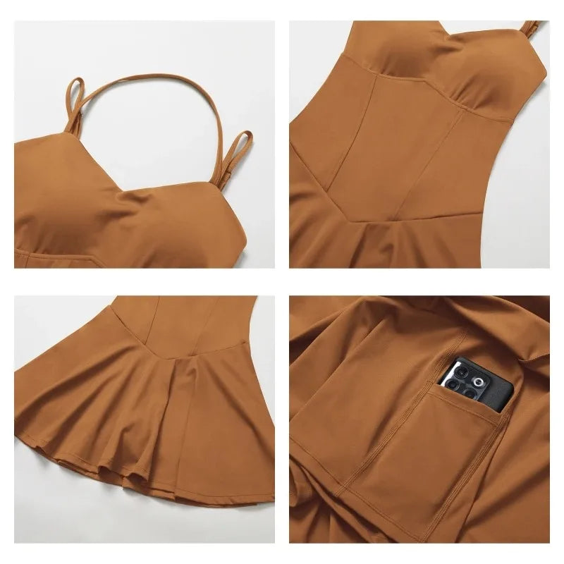 Womens Quick-Dry Sports Dresses Casual Tennis Dress Workout Golf Skirts Athletic Skorts With Side Pocket Jumpsuit