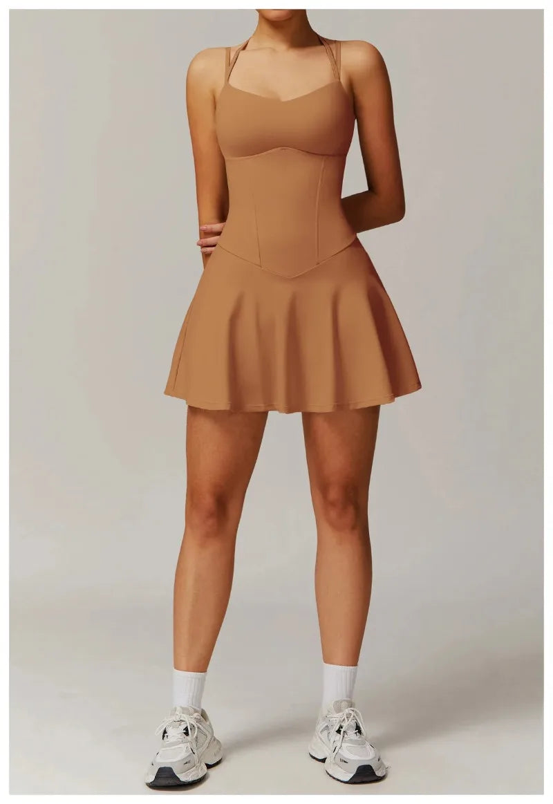 Womens Quick-Dry Sports Dresses Casual Tennis Dress Workout Golf Skirts Athletic Skorts With Side Pocket Jumpsuit