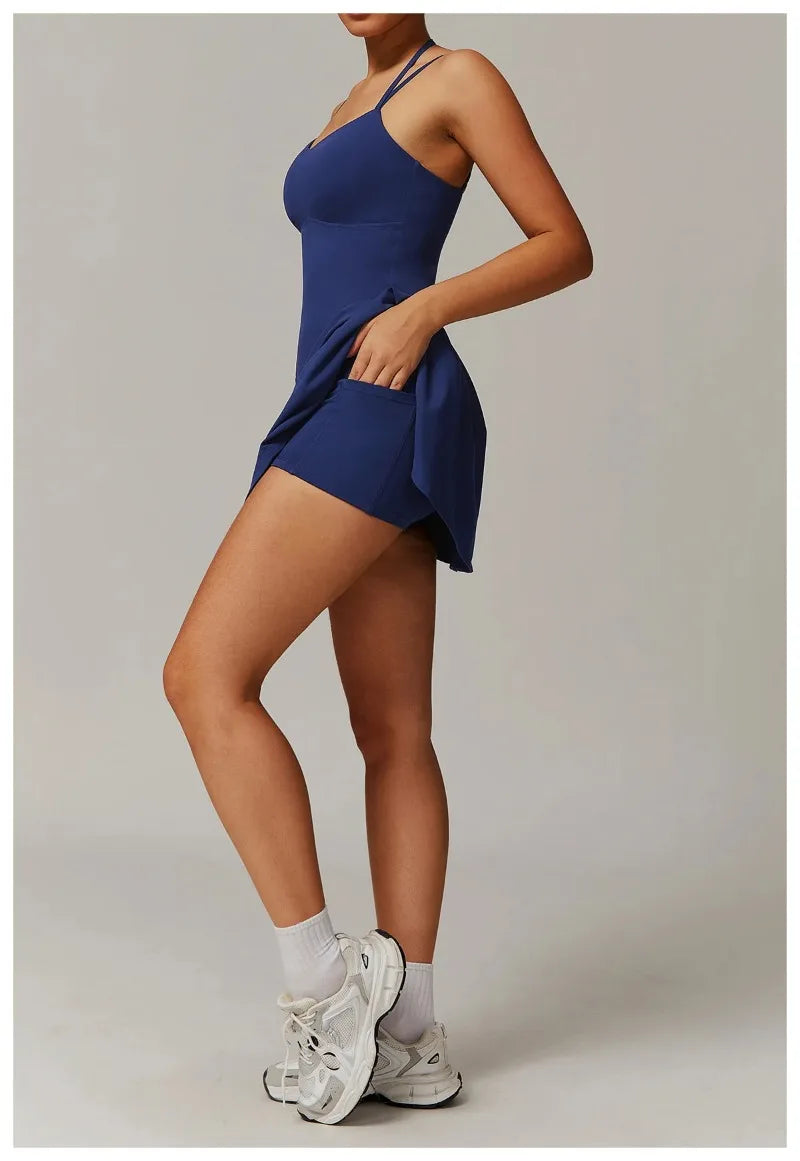 Womens Quick-Dry Sports Dresses Casual Tennis Dress Workout Golf Skirts Athletic Skorts With Side Pocket Jumpsuit