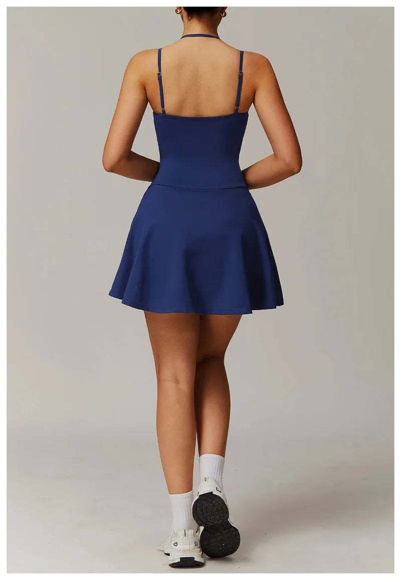 Womens Quick-Dry Sports Dresses Casual Tennis Dress Workout Golf Skirts Athletic Skorts With Side Pocket Jumpsuit