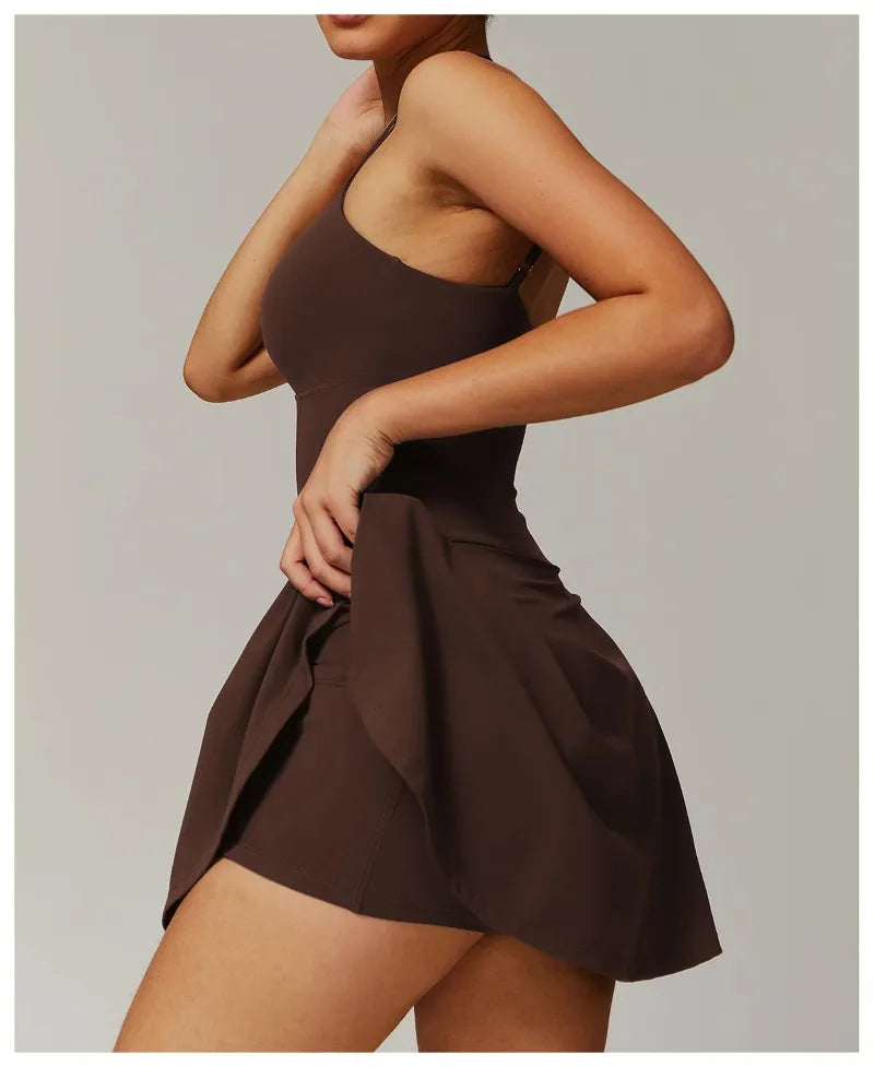 Womens Quick-Dry Sports Dresses Casual Tennis Dress Workout Golf Skirts Athletic Skorts With Side Pocket Jumpsuit