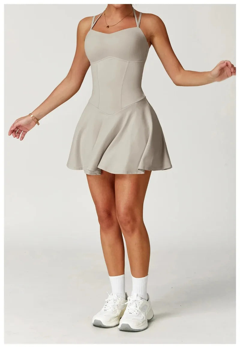 Womens Quick-Dry Sports Dresses Casual Tennis Dress Workout Golf Skirts Athletic Skorts With Side Pocket Jumpsuit