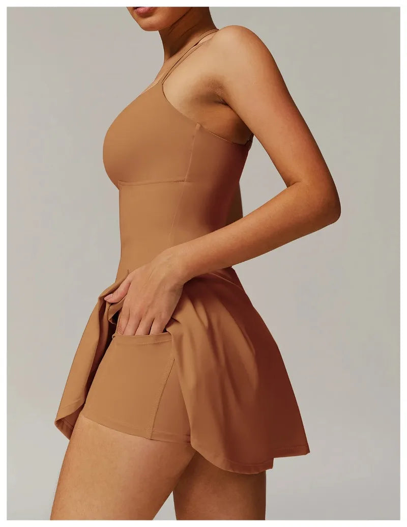 Womens Quick-Dry Sports Dresses Casual Tennis Dress Workout Golf Skirts Athletic Skorts With Side Pocket Jumpsuit