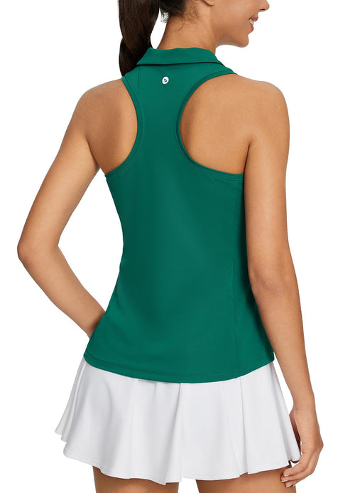 BALEAF Womens Golf Shirt Sleeveless Tennis Tank Tops V-Neck Racerback Polo Collar UPF Green M